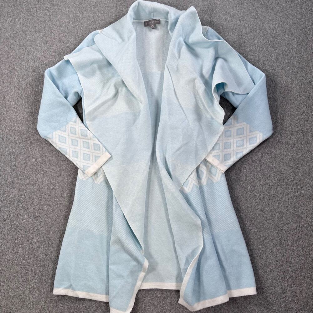 Evolution By Cyrus Chiana Graphic Open Drape Cardigan Petite Medium Blue Duster